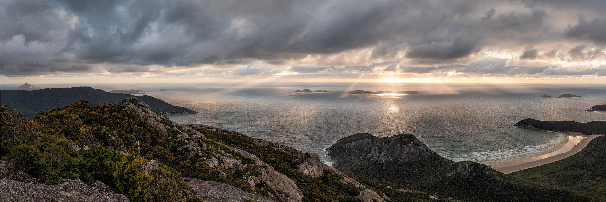 Wilsons Promontory southern wilderness Victoria moody atmospheric landscape with storm clouds breaking over coastal mountains