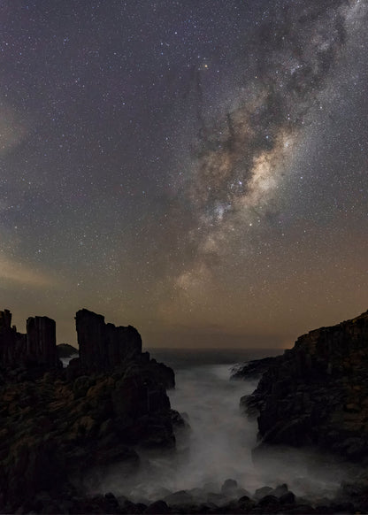 Bombo Quarry Milky Way astrophotography South Coast NSW with basalt columns and night sky stars