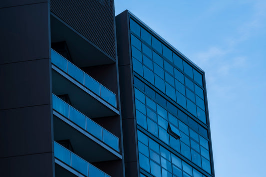 Color blue hour photograph Stonecutters building Sydney abstract pattern one window different architectural photography